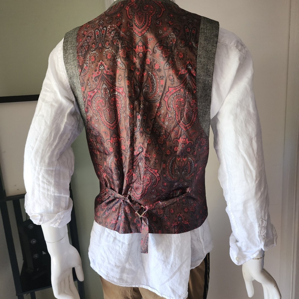 Alan Flusser Men's Size Large Waistcoat Vest Wool Blend Gray & Paisley A20 - Picture 7 of 10